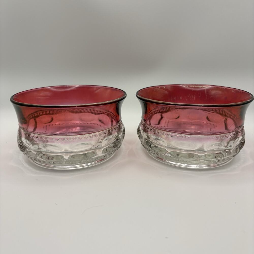 Vintage Tiffin Franciscan Kings Crown Glass Thumbprint Ruby Dessert Bowls, 2